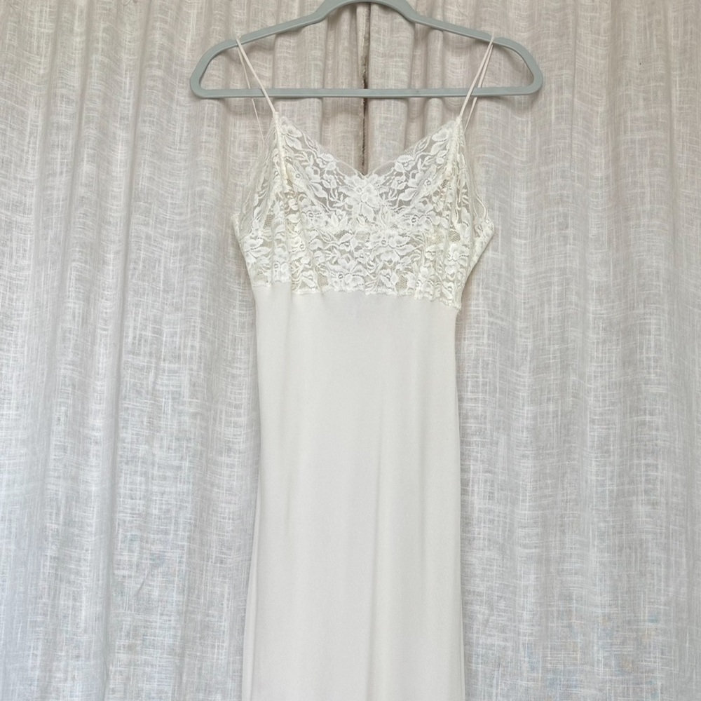 Silk and Lace White Midi A-Line Dress